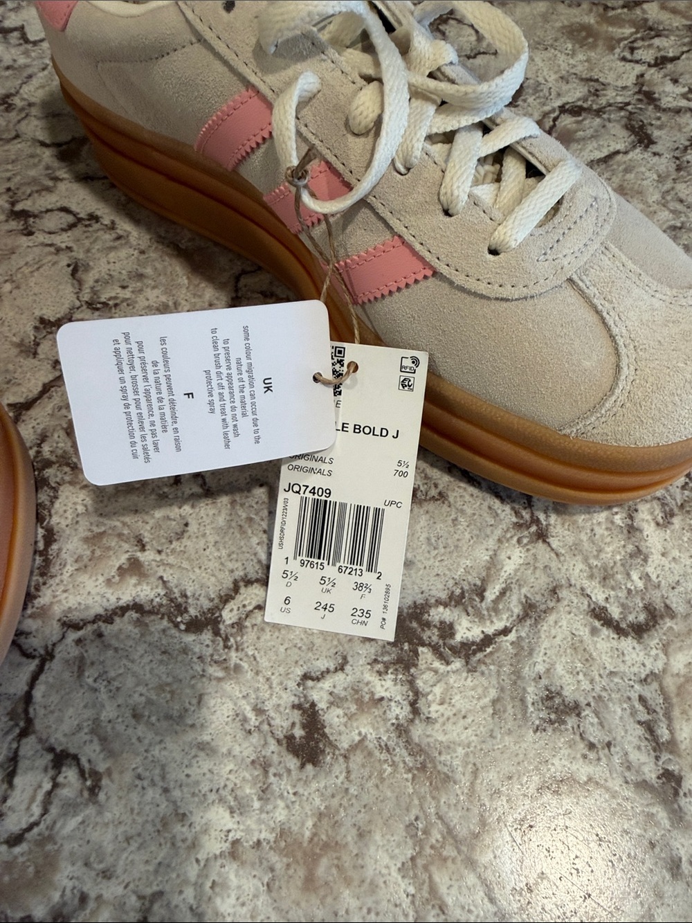 adidas Beige Suede Sneakers with Pink Stripes - Picture 5 of 10